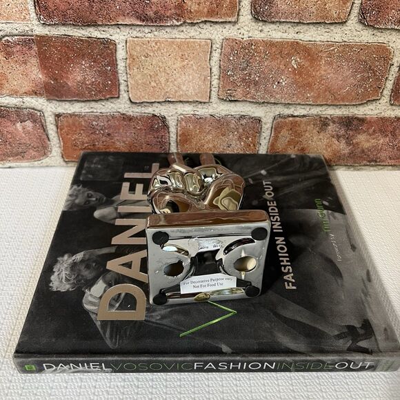 Ceramic Peace Sign Hand Sculpture Figurine Metallic Silver Tone BOHO Decor - Picture 11 of 16